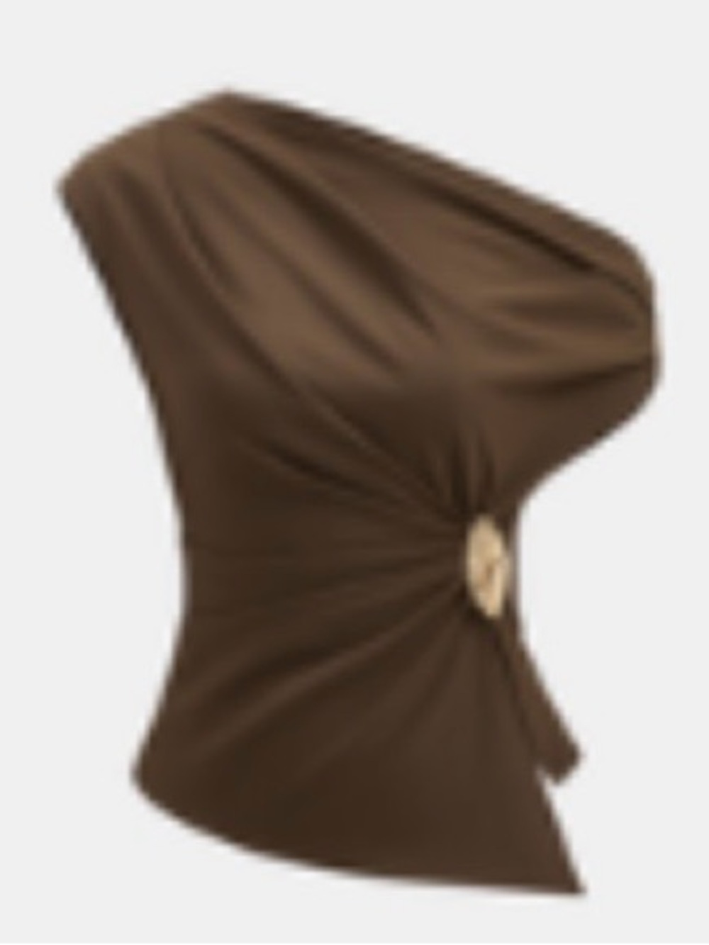 NEW - One-Shoulder Brown Top with Gold side accent